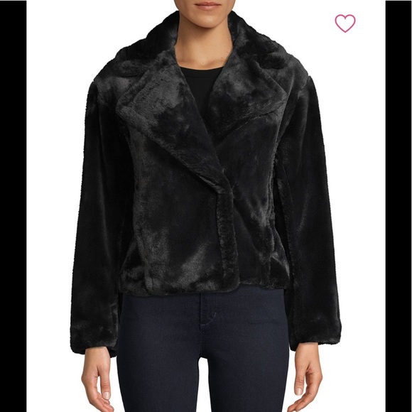 black faux fur jacket short